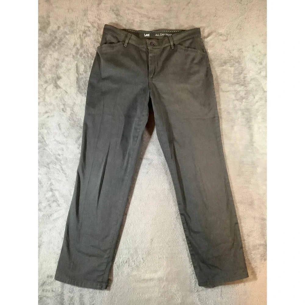 Lee Womens All Day Pant Grey Size 8 Short Straight Leg Flat Front 4631202